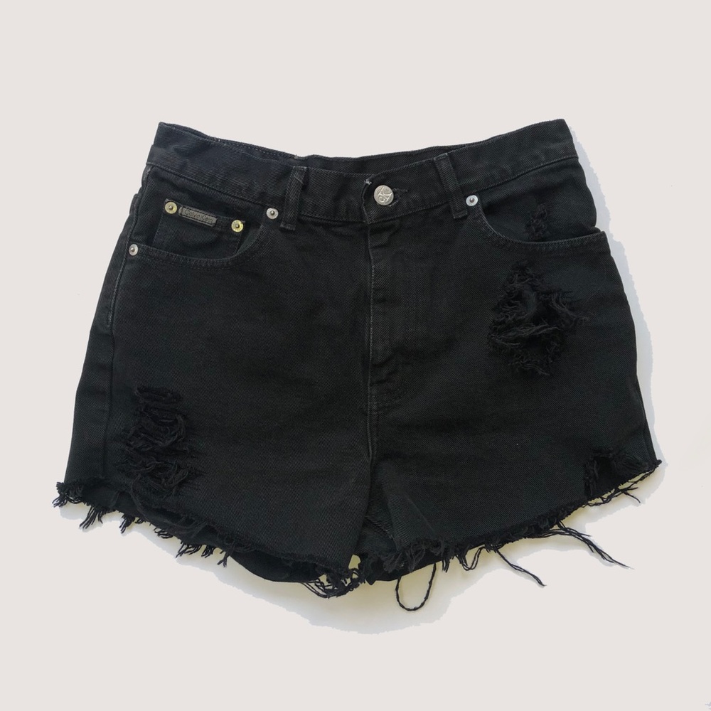 Calvin Klein Black Denim Distressed Shorts